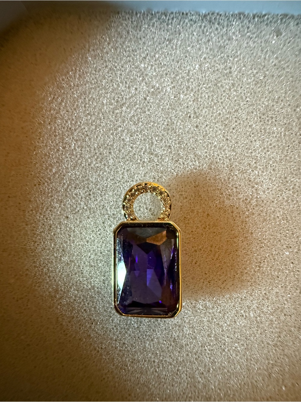 Gold Pendant Necklace with Deep Purple Rectangular Gemstone